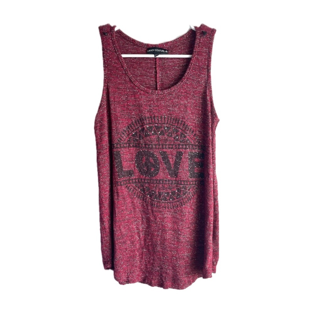 Burgundy Sparkle Tank Top with 'LOVE' Graphic